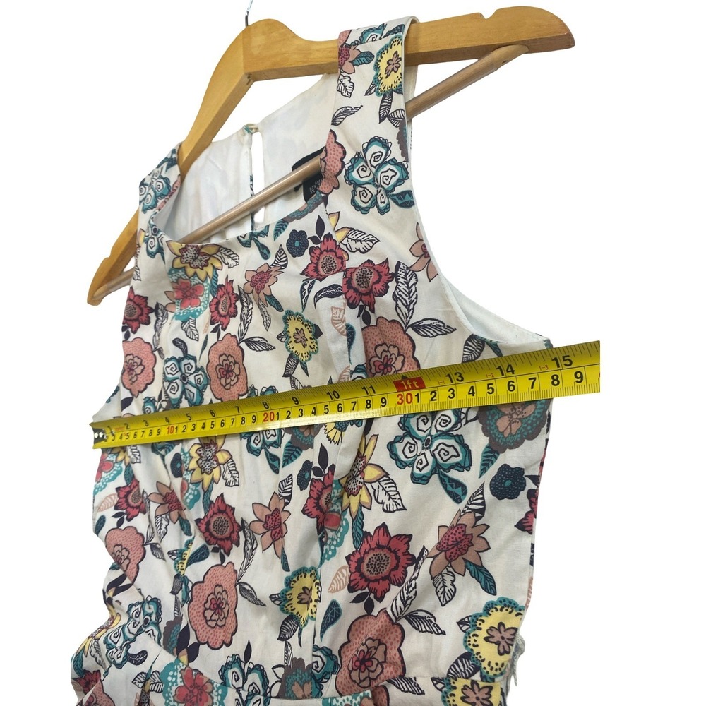 Teezeme Ivory Floral Pleated Mini Dress Size 3/4 Sleeveless Eyelet Pockets Cute‎ - Picture 12 of 13